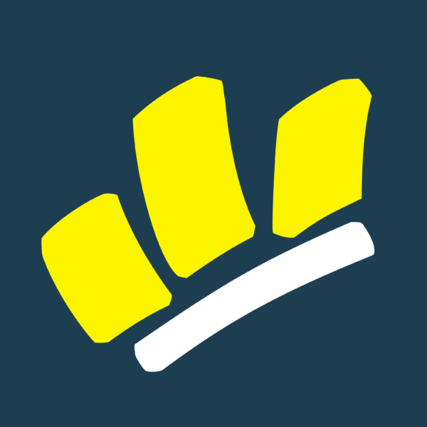 Icône de la marque WOLS avec une couronne stylisée, couleurs jaune et blanc, réalisée par vaen.