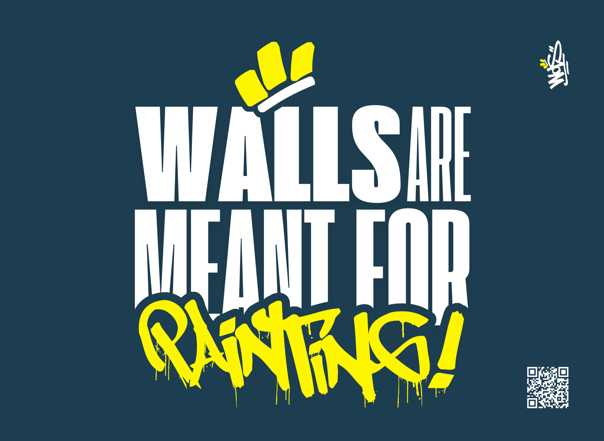 Sticker bleu WOLS avec slogan "Walls are meant for painting".