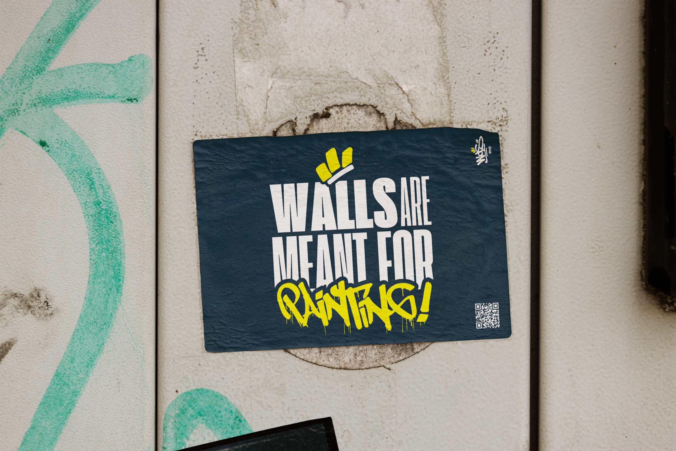 Sticker bleu WOLS avec slogan "Walls are meant for painting".